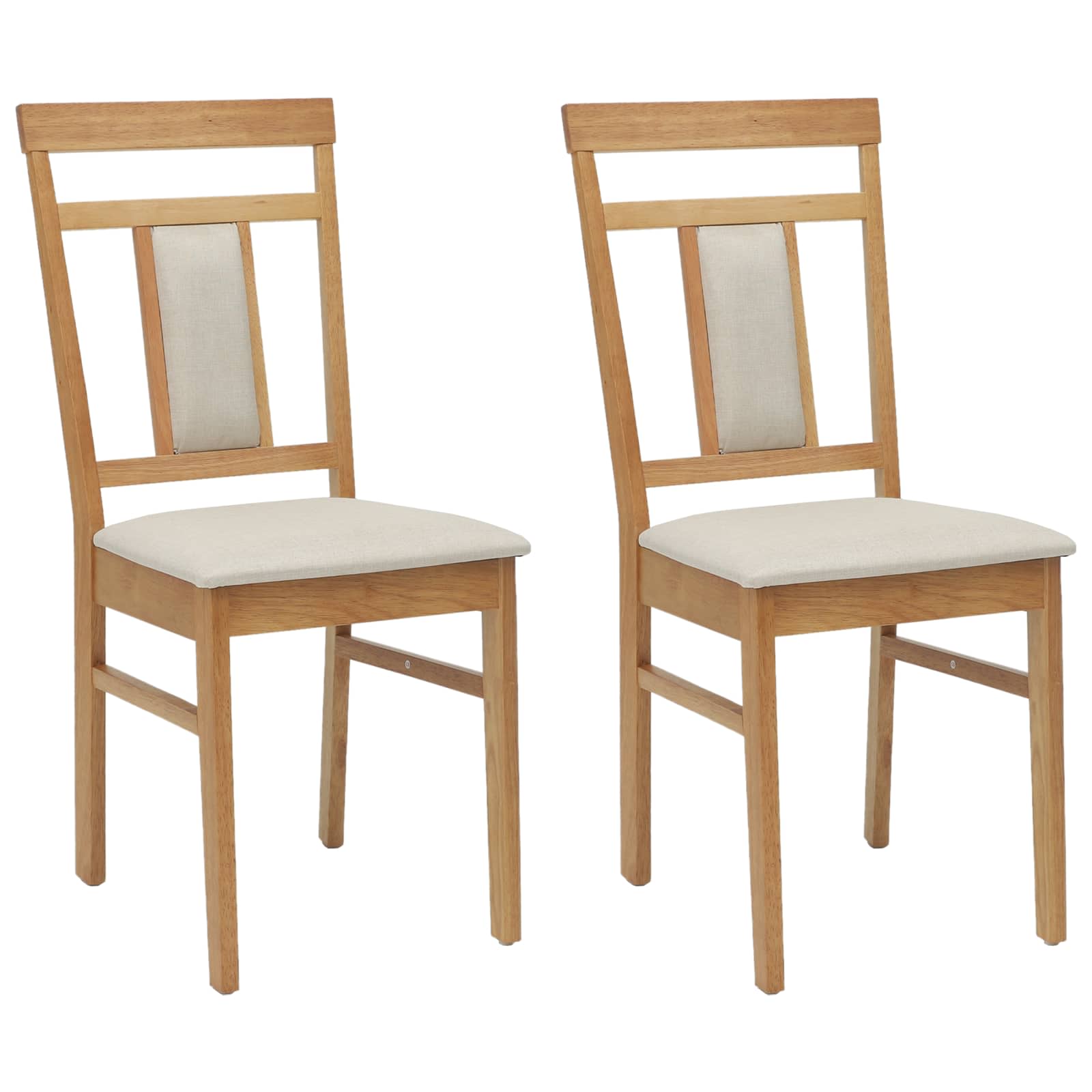 vidaXL Dining Chair 2 pcs Solid Rubber Wood Natural and Light 2
