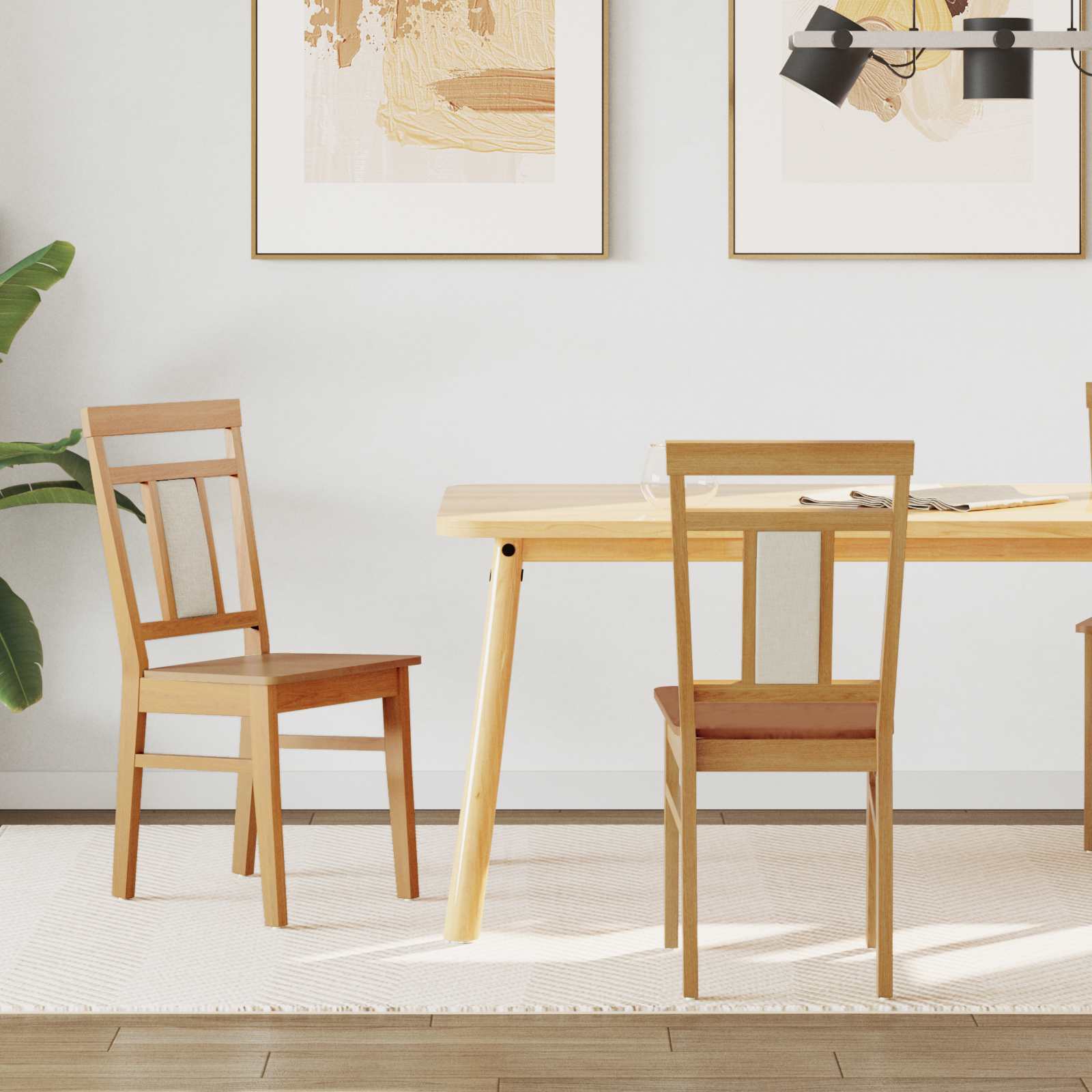 vidaXL Dining Chair 2 pcs Solid Rubber Wood Natural 1