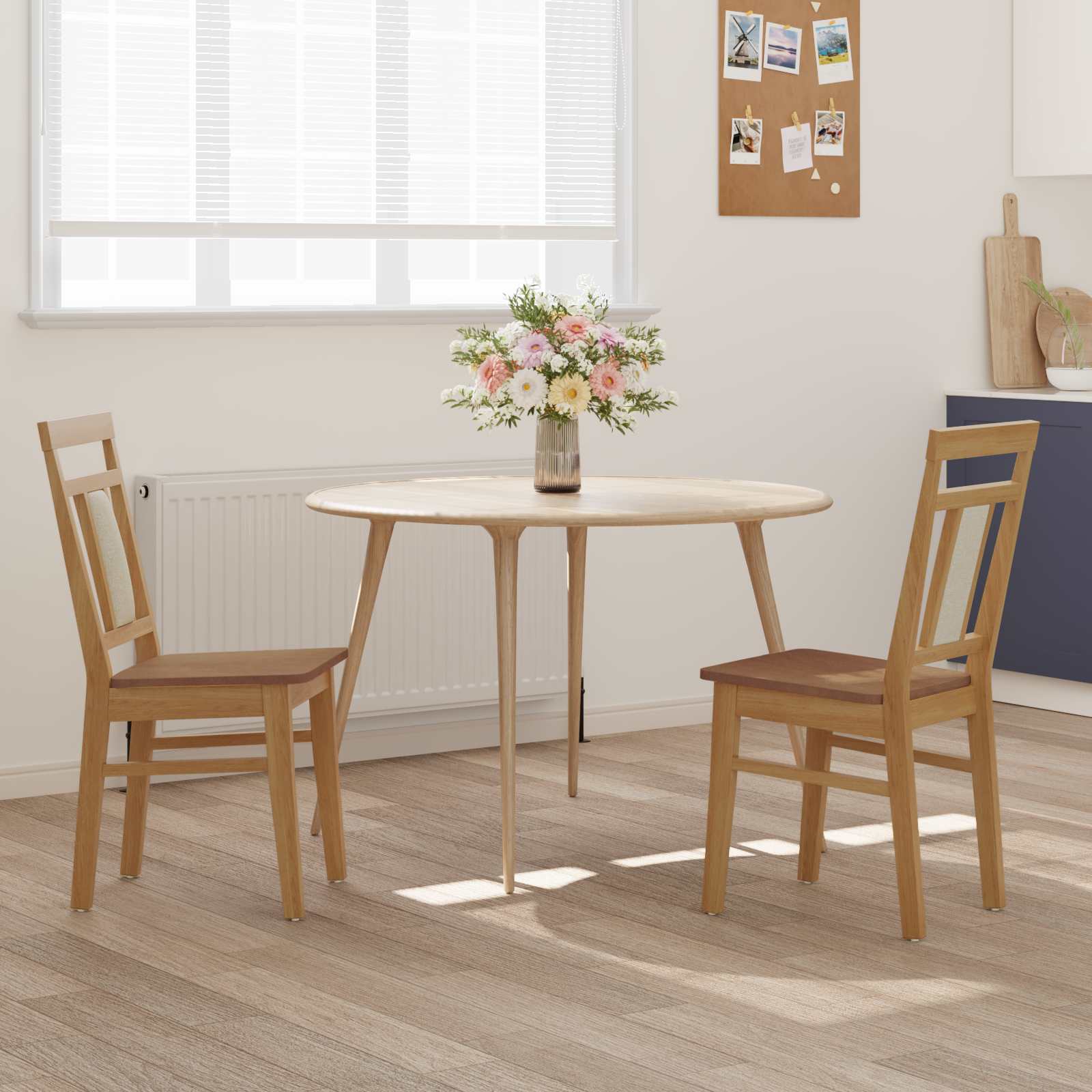 vidaXL Dining Chair 2 pcs Solid Rubber Wood Natural 3