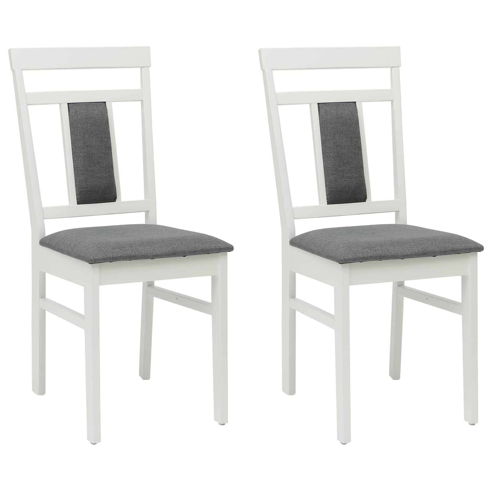 vidaXL Dining Chair 2 pcs Solid Rubber Wood White and Grey 2