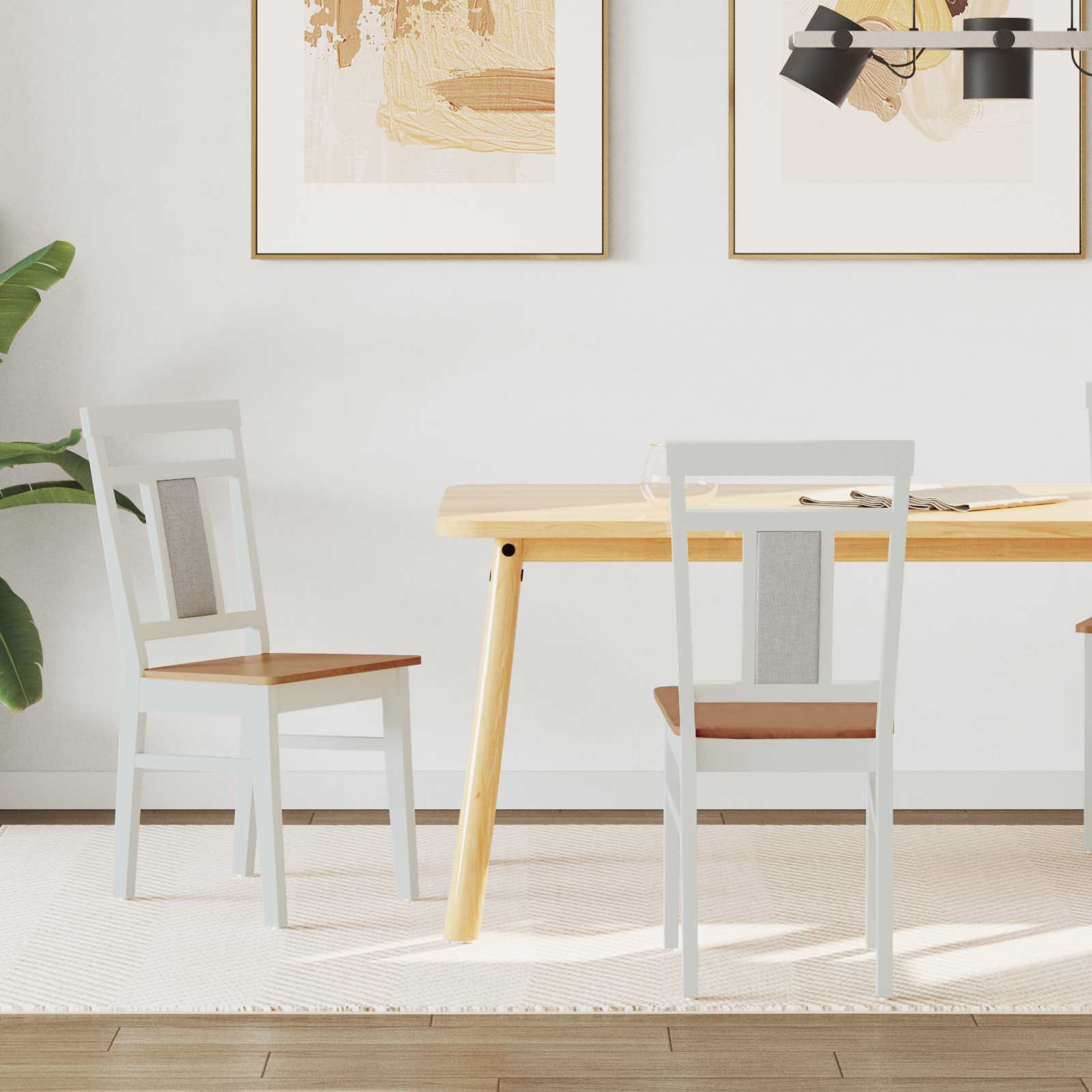 vidaXL Dining Chair 2 pcs Solid Rubber Wood White and Natural 1
