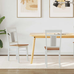 vidaXL Dining Chair 2 pcs Solid Rubber Wood White and Natural 1