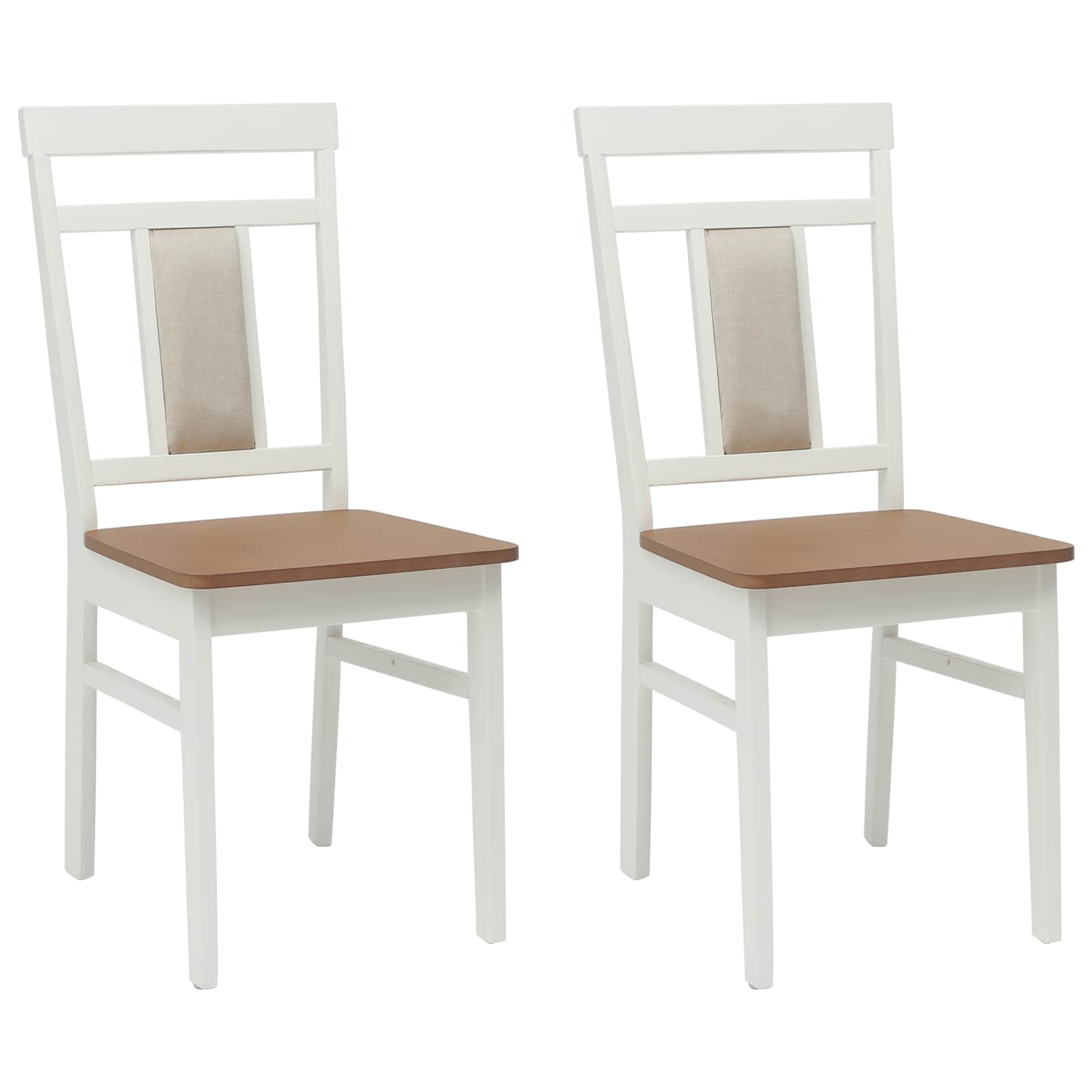 vidaXL Dining Chair 2 pcs Solid Rubber Wood White and Natural 2