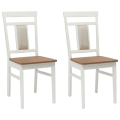 vidaXL Dining Chair 2 pcs Solid Rubber Wood White and Natural 2
