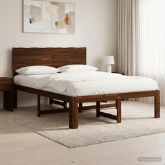 Double Bed Frame with Headboard ROSTOCK Length 190 cm Dark brown 140 cm