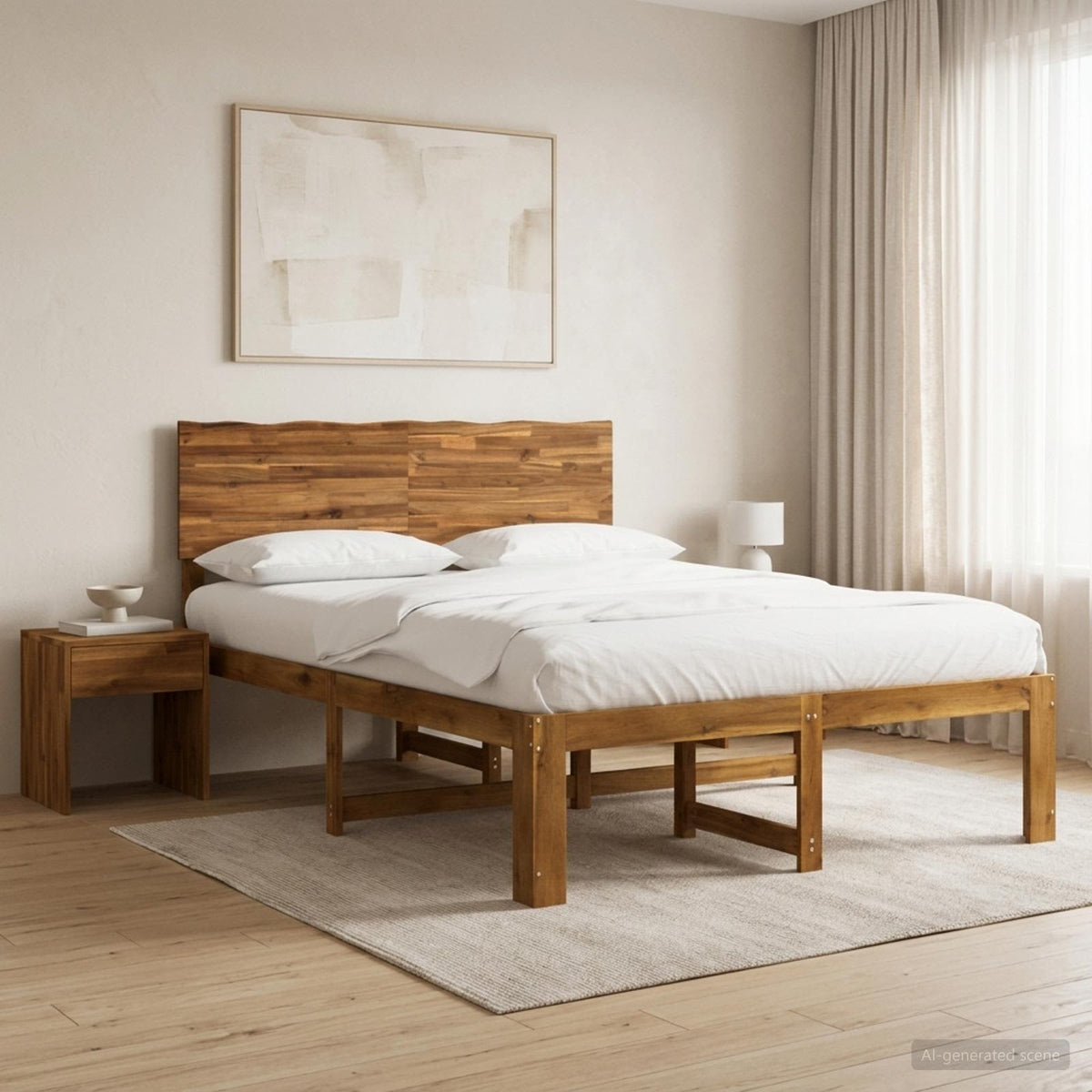Double Bed Frame with Headboard ROSTOCK Length 190 cm Natural 140 cm