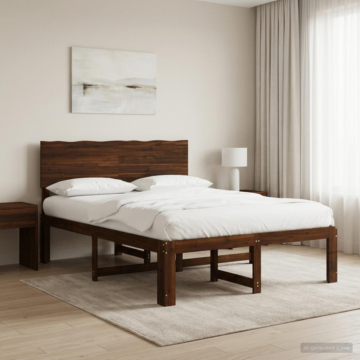 Double Bed Frame with Headboard ROSTOCK Length 200 cm Dark Brown 140 cm