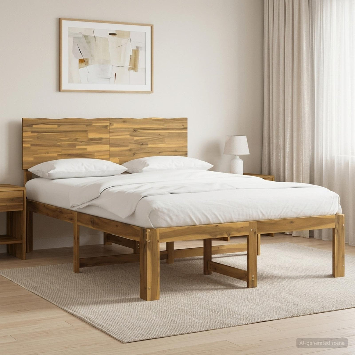 Double Bed Frame with Headboard ROSTOCK Length 200 cm White 150 cm