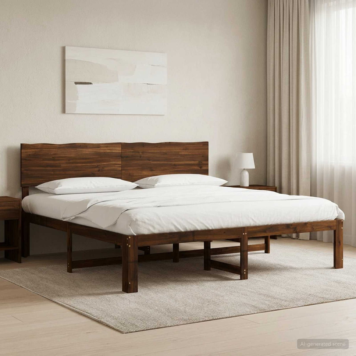 Double Bed Frame with Headboard ROSTOCK Length 200 cm Dark Brown 200 cm