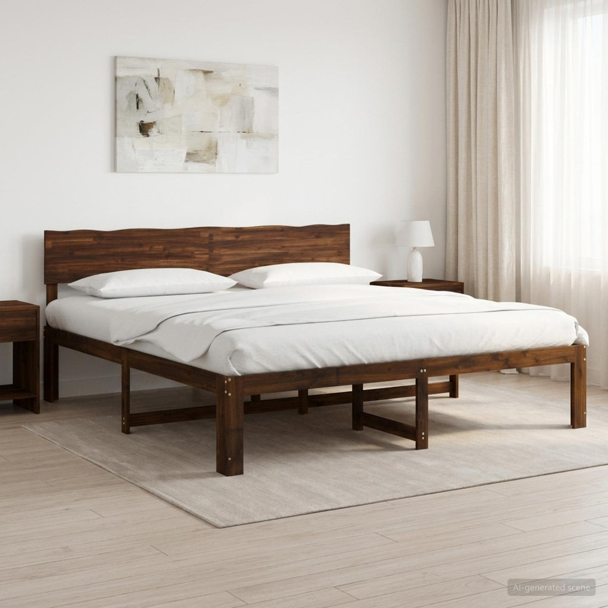 Double Bed Frame with Headboard ROSTOCK Length 200 cm Dark Brown 180 cm