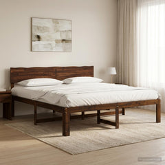 Double Bed Frame with Headboard ROSTOCK Length 200 cm Dark Brown 200 cm