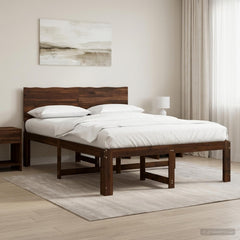 Double Bed Frame with Headboard ROSTOCK Length 190 cm Dark brown 135 cm