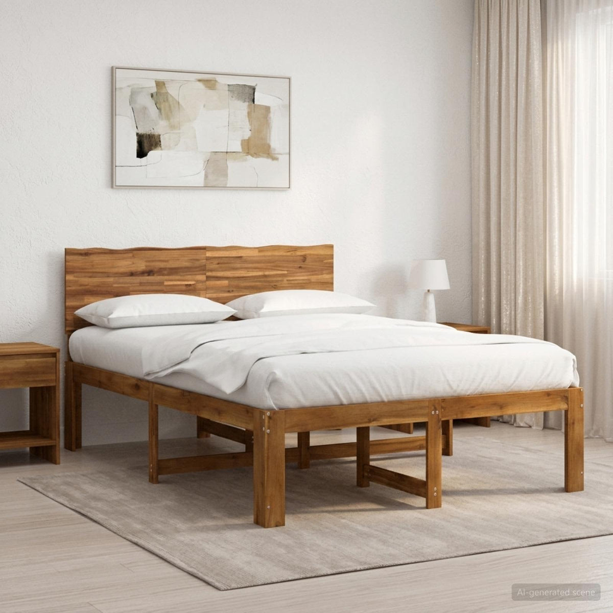 Double Bed Frame with Headboard ROSTOCK Length 190 cm Natural 135 cm