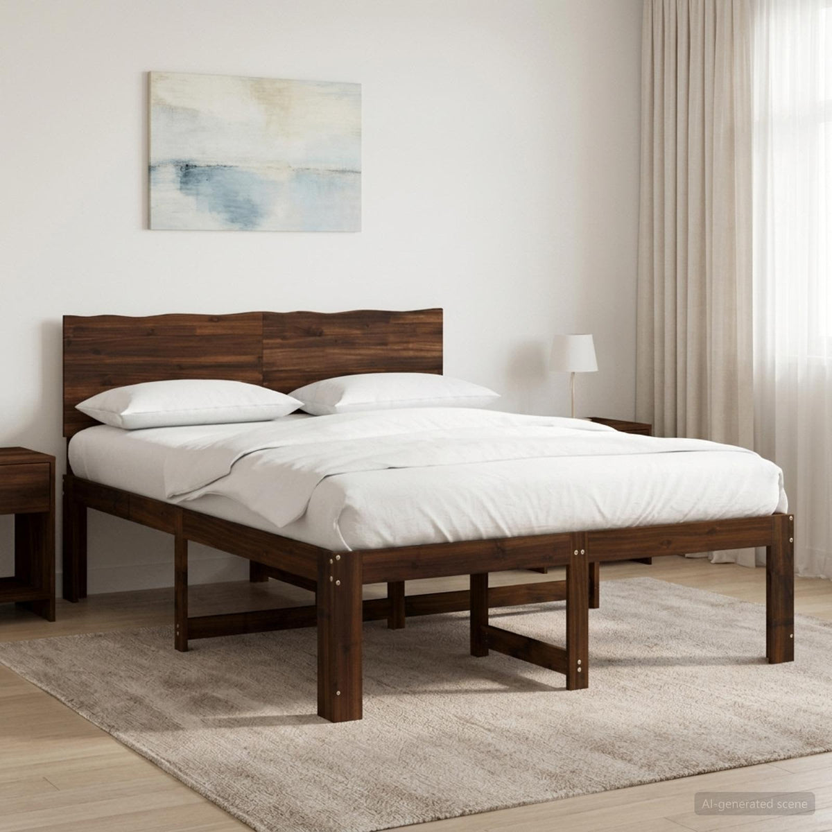 Double Bed Frame with Headboard ROSTOCK Length 190 cm Dark brown 140 cm