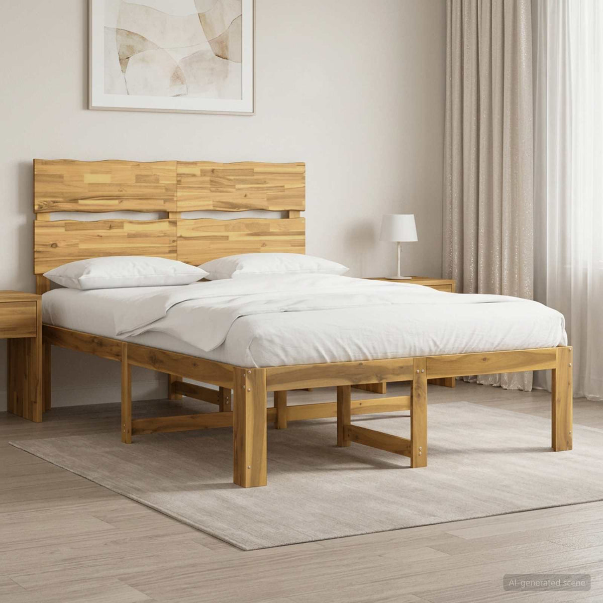 Double Bed Frame with Headboard ROSTOCK Length 200 cm White 150 cm