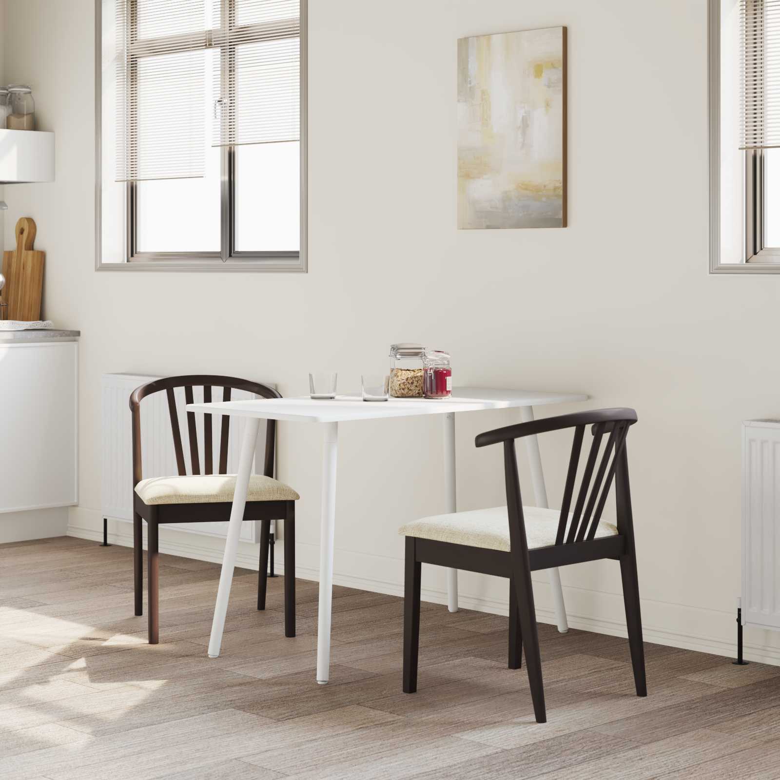 vidaXL Dining Chair 2 pcs Solid Rubberwood Light Brown and Light 3