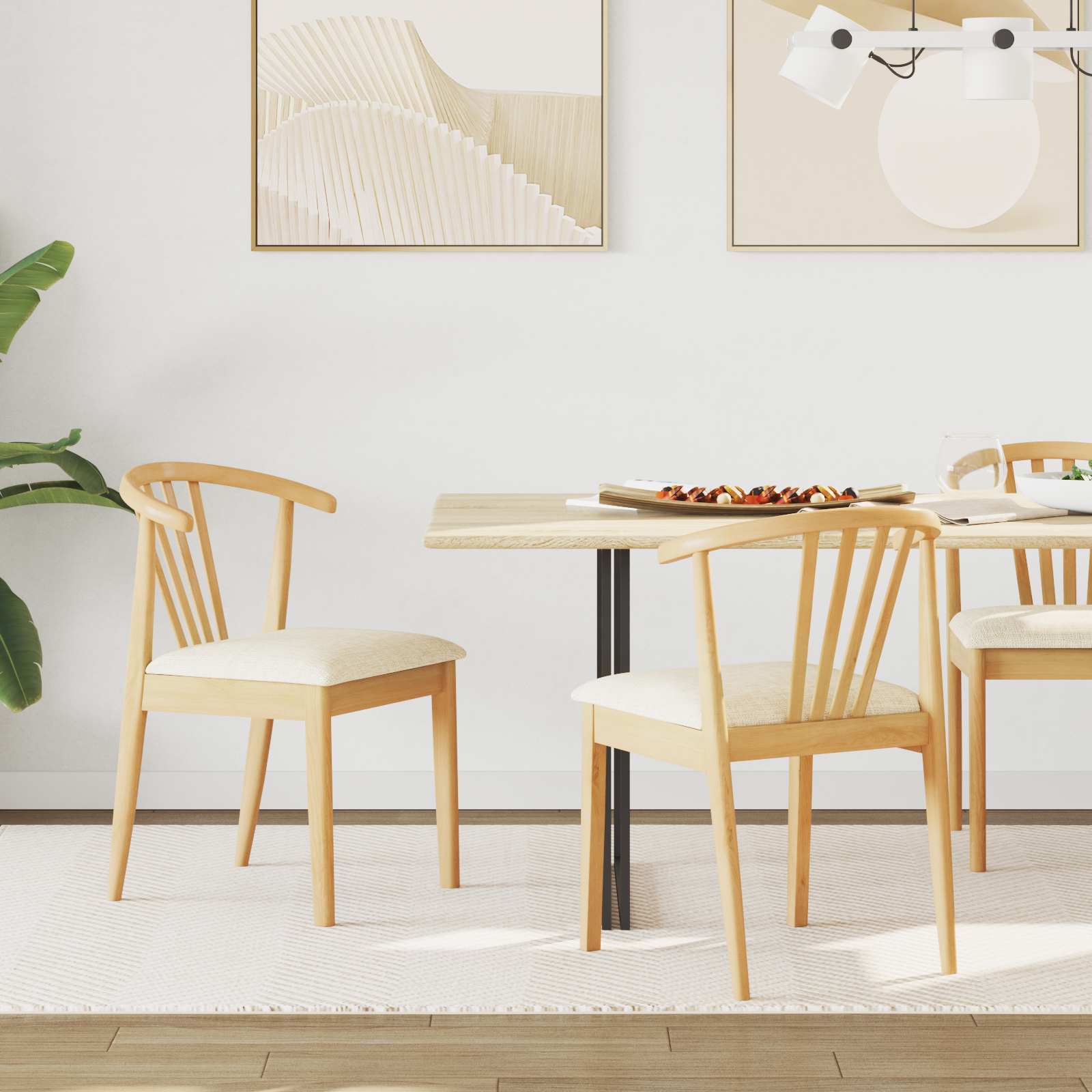 vidaXL Dining Chair 2 pcs Solid Rubberwood Natural and Light 1