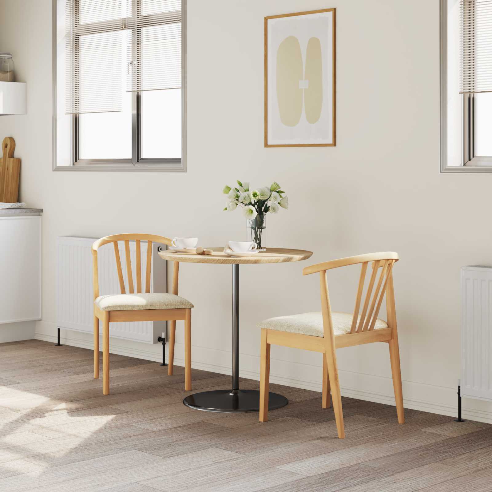 vidaXL Dining Chair 2 pcs Solid Rubberwood Natural and Light 3