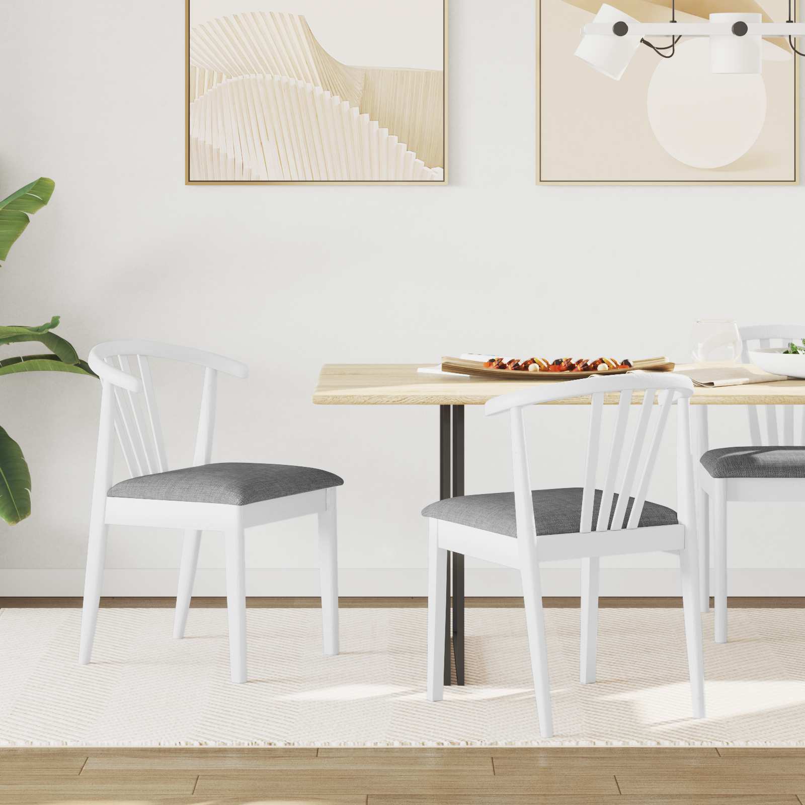 vidaXL Dining Chair 2 pcs Solid Rubberwood White and Grey 1