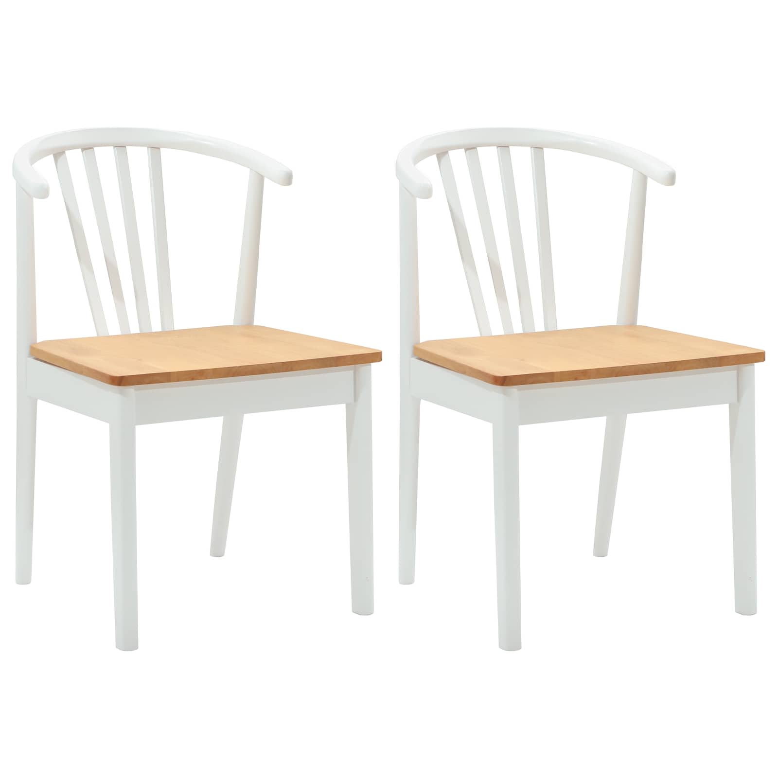 vidaXL Dining Chair 2 pcs Solid Rubberwood White and natural 2