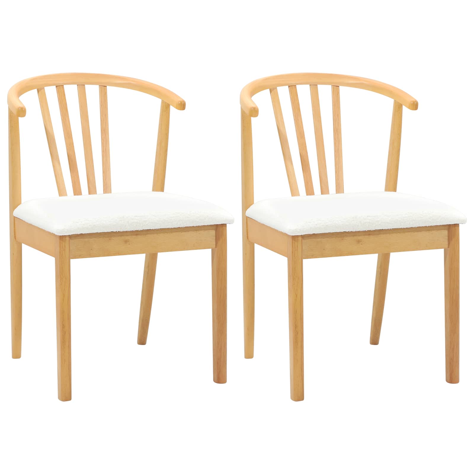 vidaXL Dining Chair 2 pcs Solid Rubberwood Natural and White 2