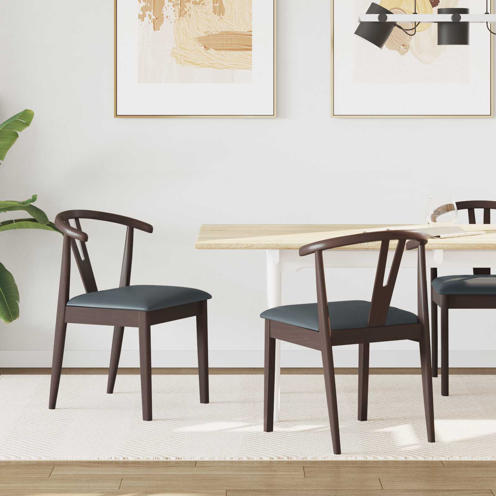 vidaXL Dining Chair 2 pcs Solid Rubber Wood Light Brown and Black 1