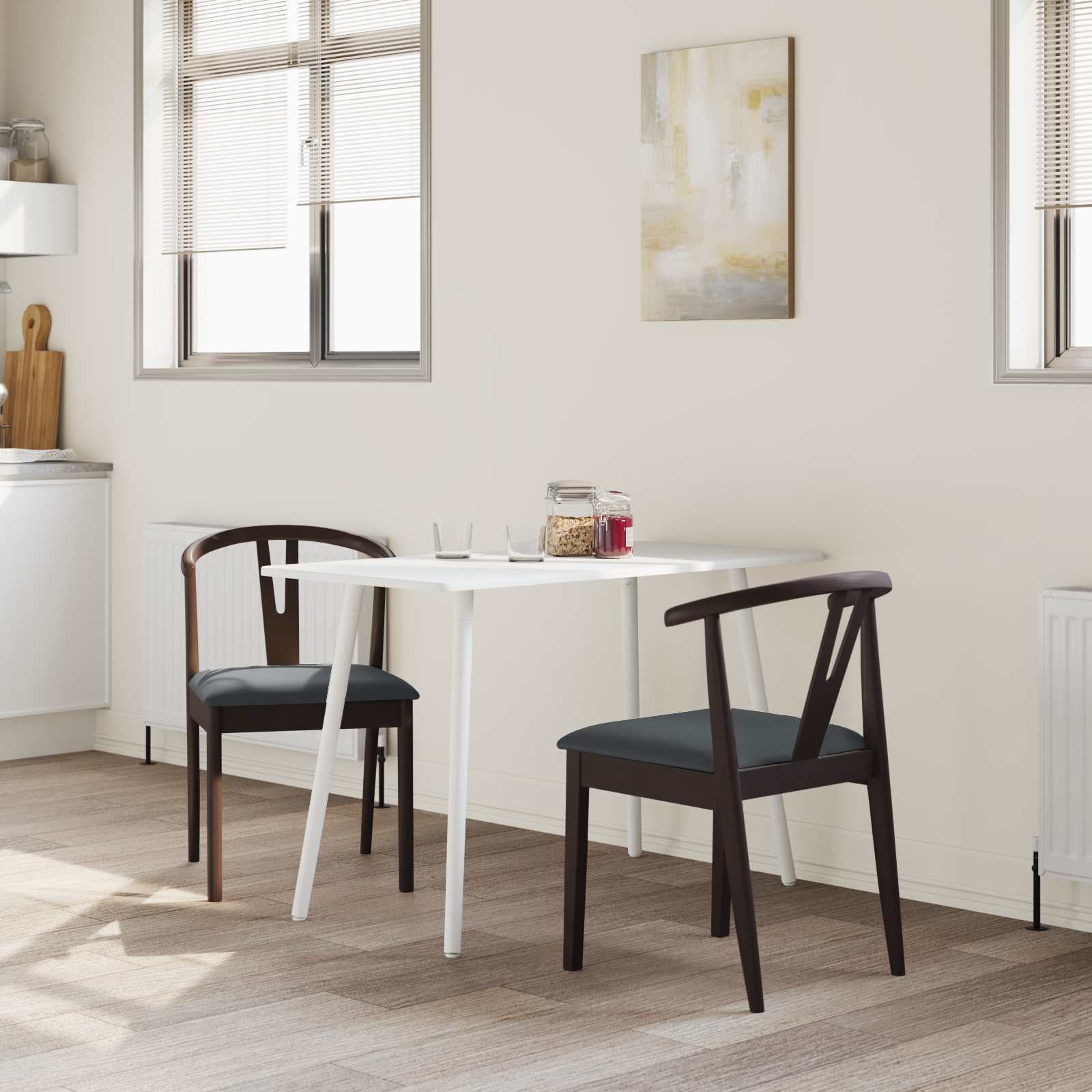 vidaXL Dining Chair 2 pcs Solid Rubber Wood Light Brown and Black 3