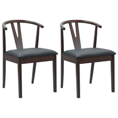 vidaXL Dining Chair 2 pcs Solid Rubber Wood Light Brown and Black 2