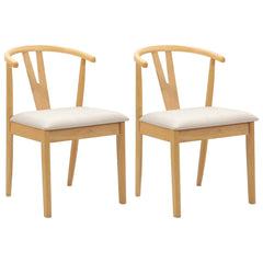 vidaXL Dining Chair 2 pcs Solid Rubber Wood Natural and Light 2