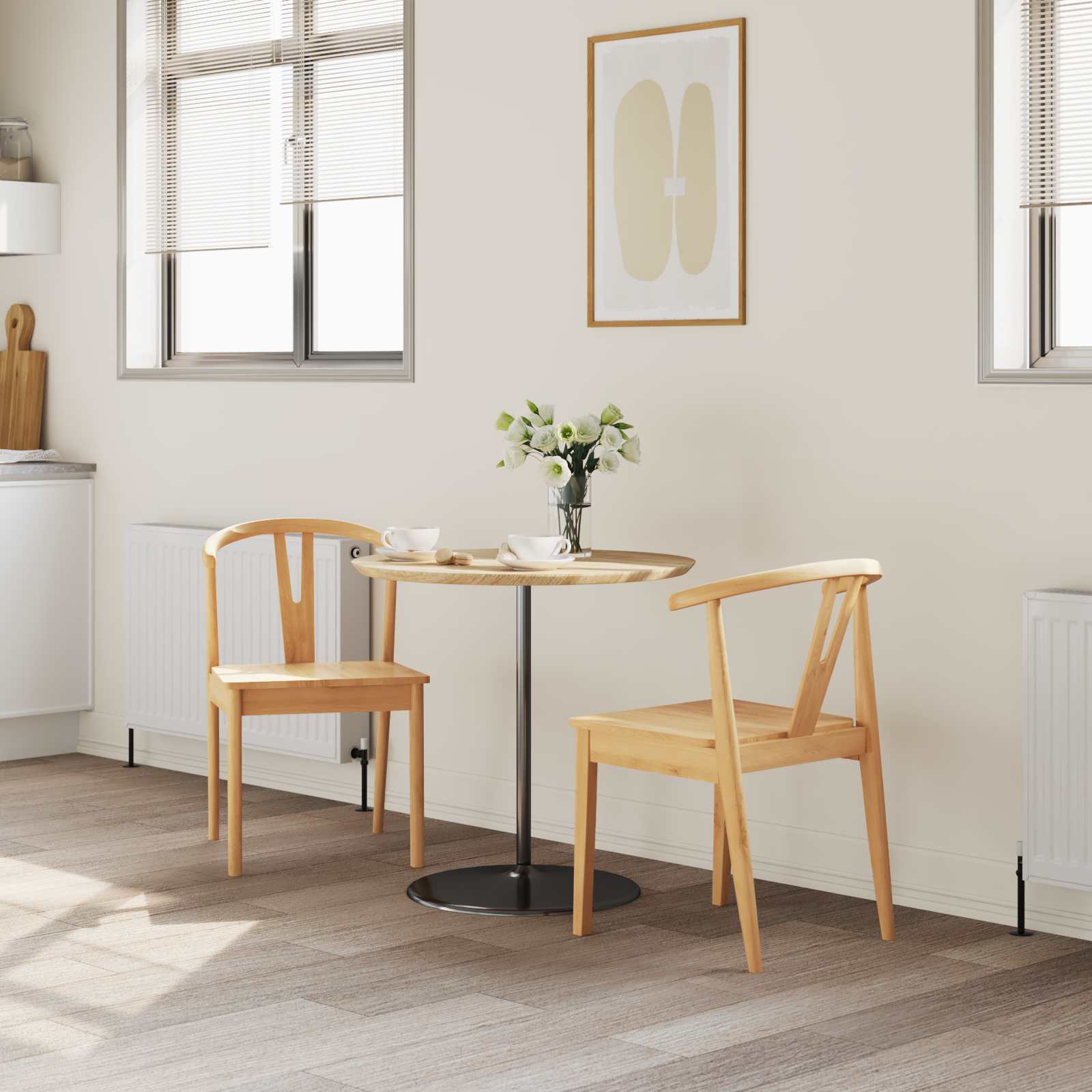 vidaXL Dining Chair 2 pcs Solid Rubber Wood Natural 3