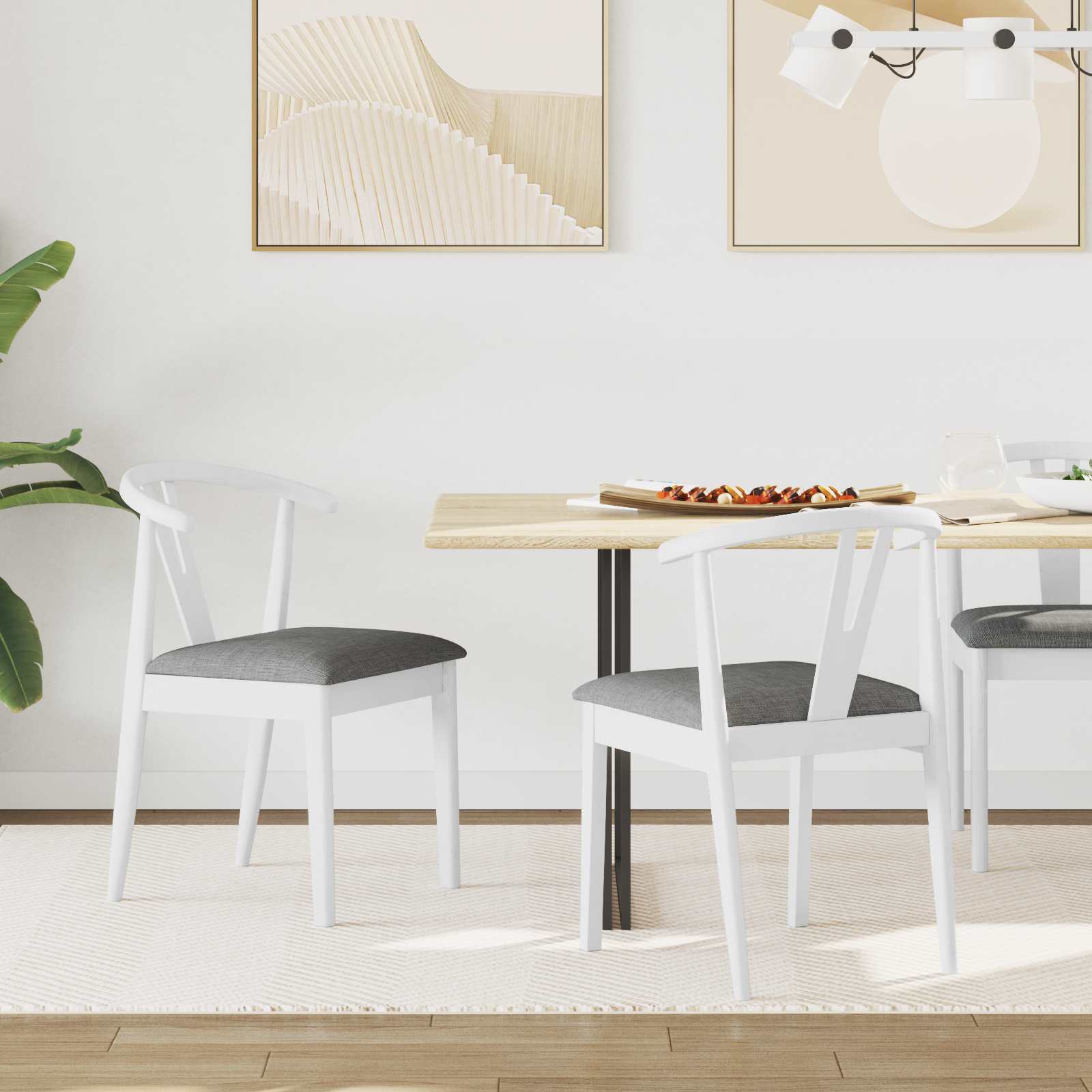 vidaXL Dining Chair 2 pcs Solid Rubber Wood White and Grey 1