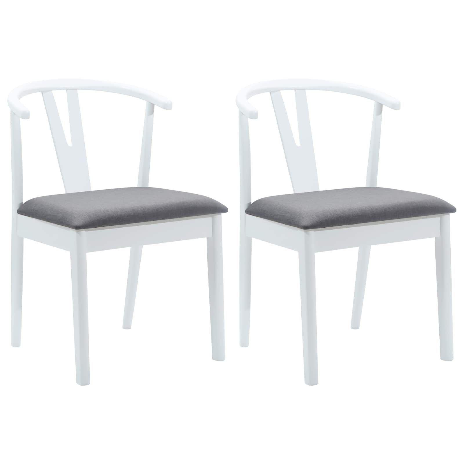 vidaXL Dining Chair 2 pcs Solid Rubber Wood White and Grey 2