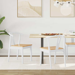 vidaXL Dining Chair 2 pcs Solid Rubber Wood White and Natural 1