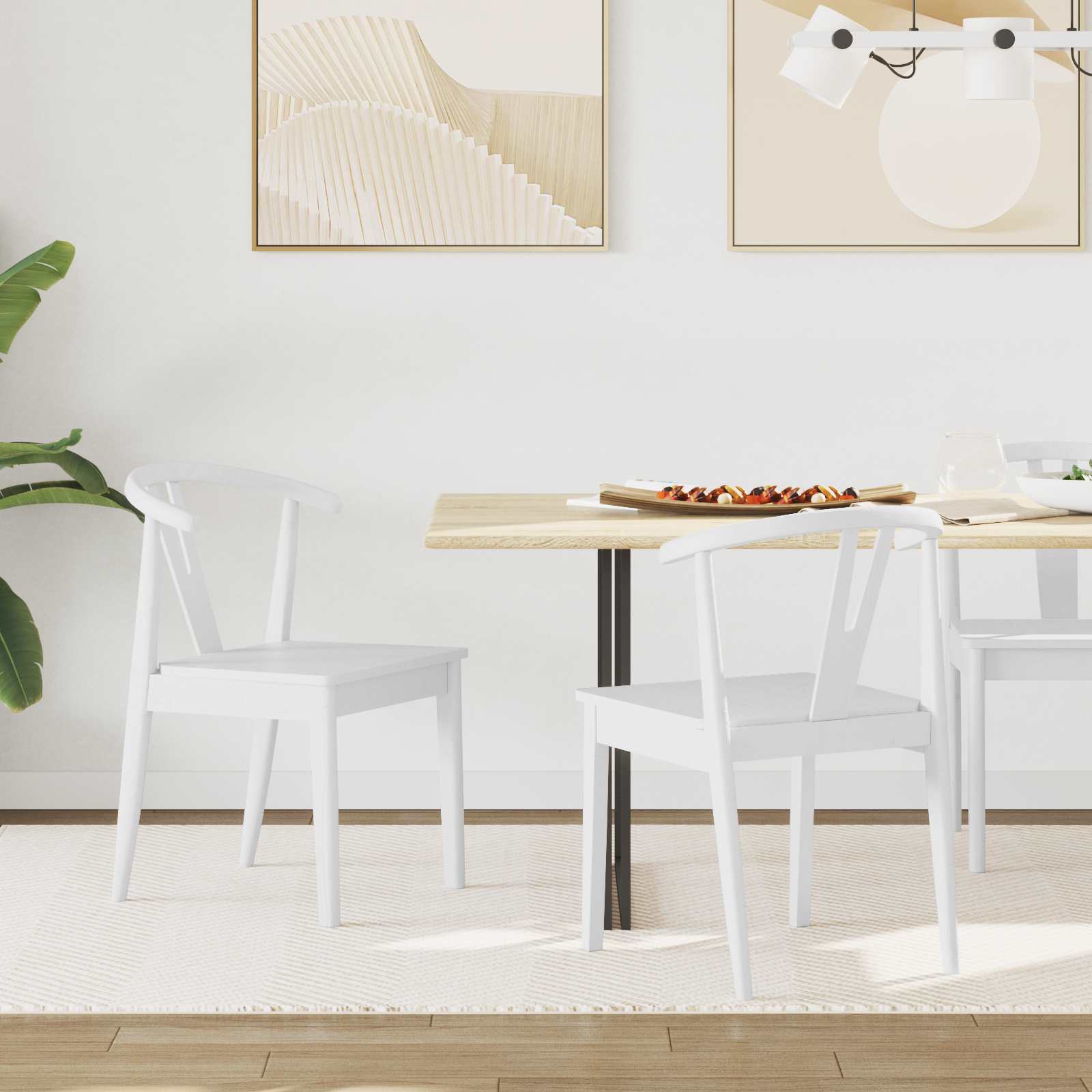 vidaXL Dining Chair 2 pcs Solid Rubber Wood White and White 1