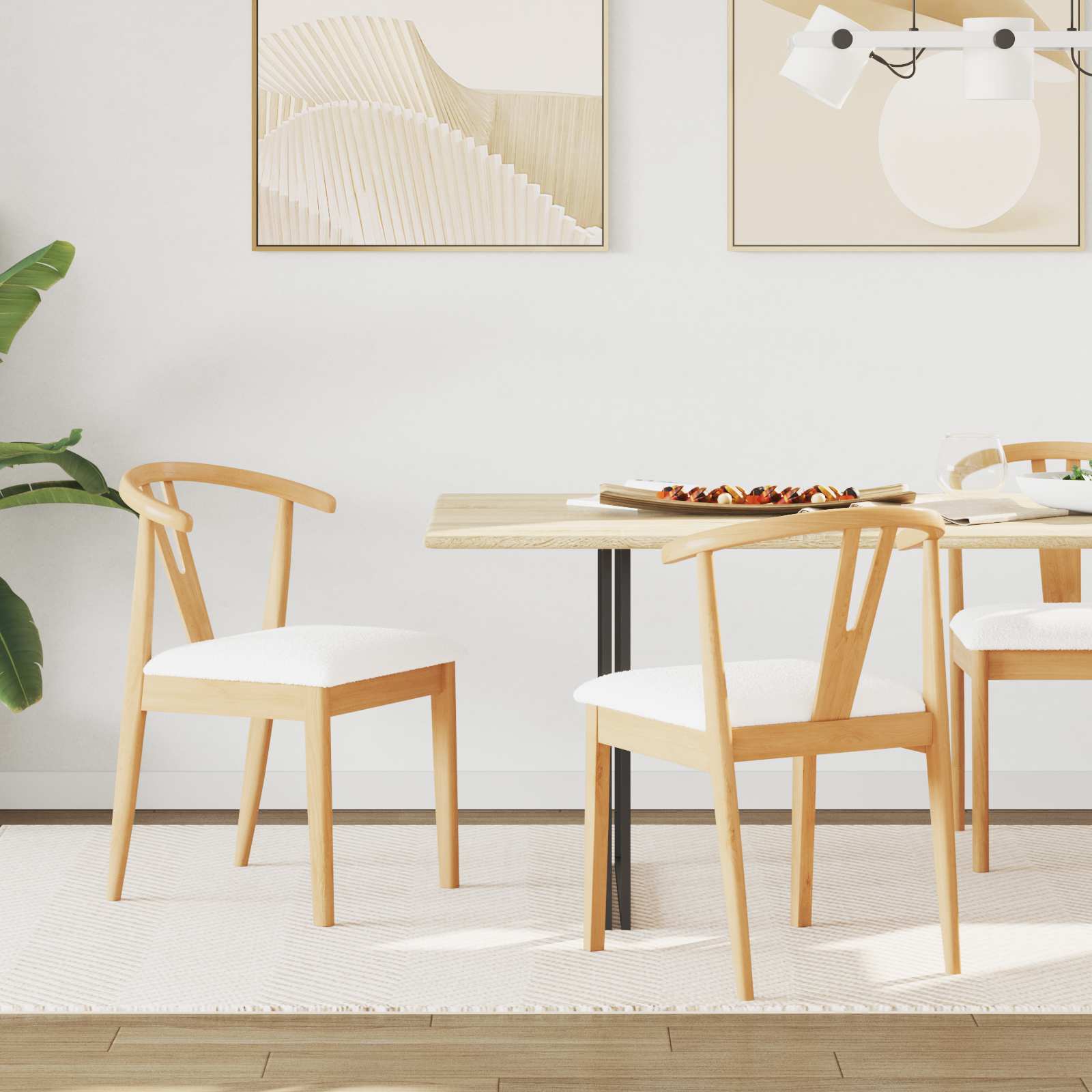 vidaXL Dining Chair 2 pcs Solid Rubber Wood Natural and Light 1