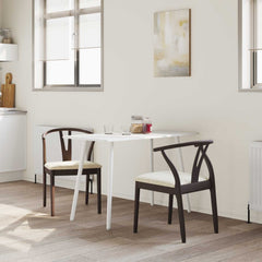 vidaXL Dining Chair 2 pcs Solid Rubber Wood Light Brown and Light 3