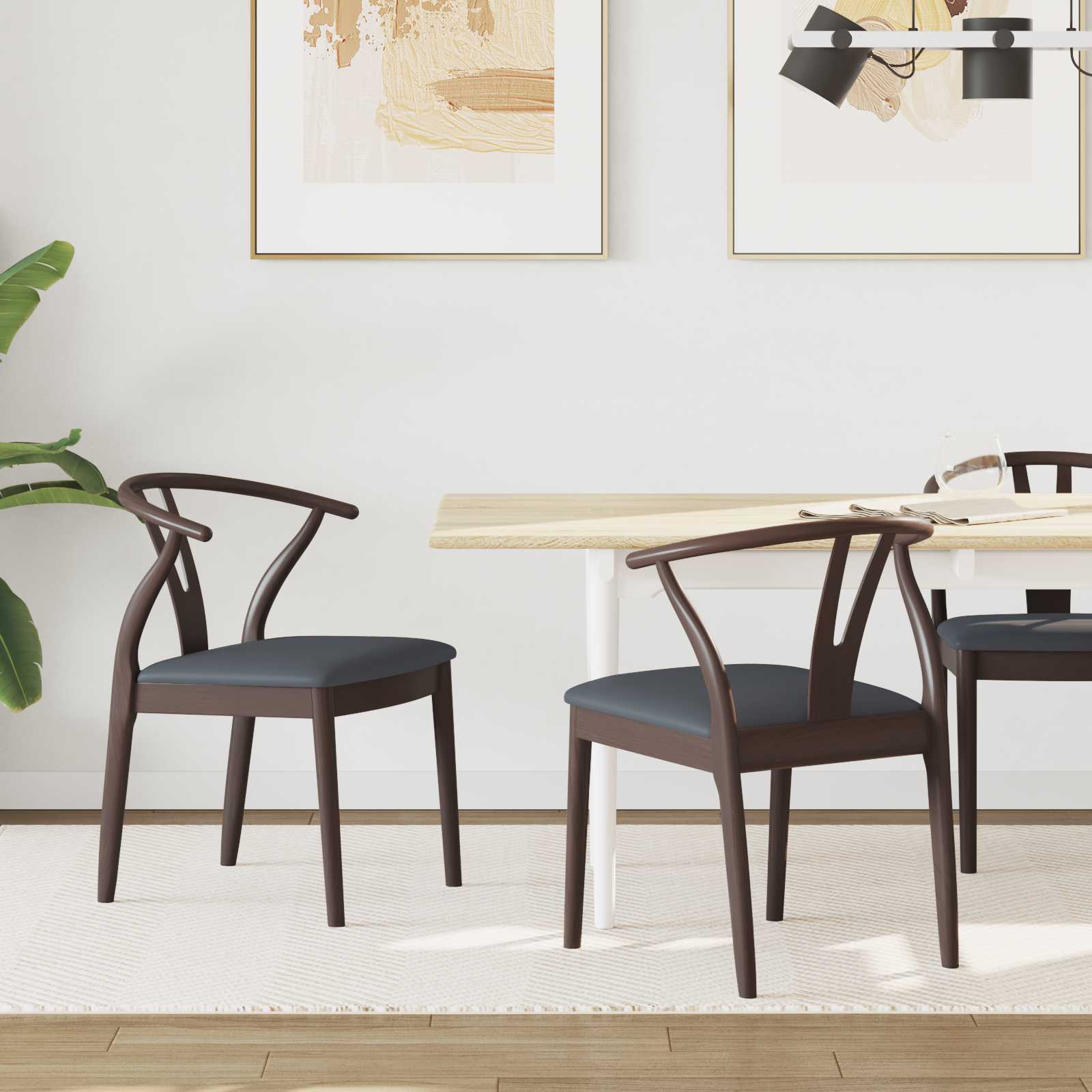 vidaXL Dining Chair 2 pcs Solid Rubber Wood Light Brown and Black 1