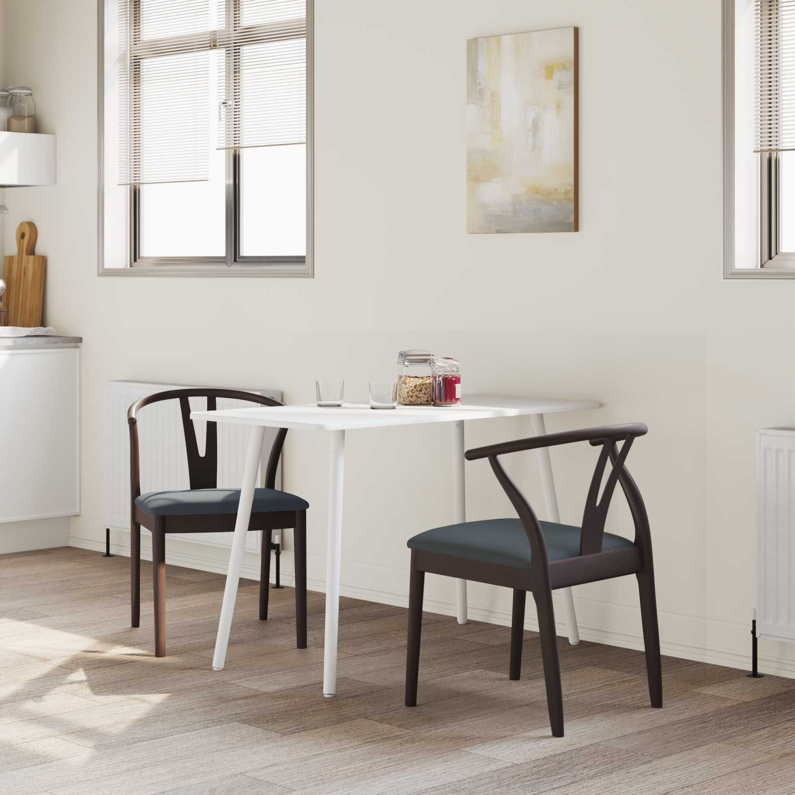 vidaXL Dining Chair 2 pcs Solid Rubber Wood Light Brown and Black 3