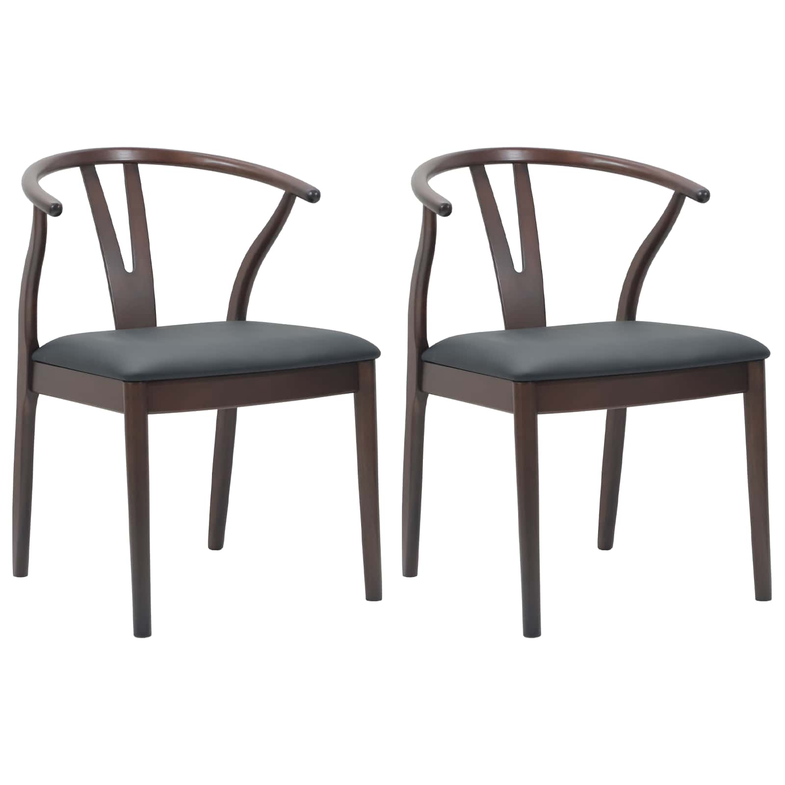 vidaXL Dining Chair 2 pcs Solid Rubber Wood Light Brown and Black 2