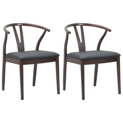 vidaXL Dining Chair 2 pcs Solid Rubber Wood Light Brown and Black 2