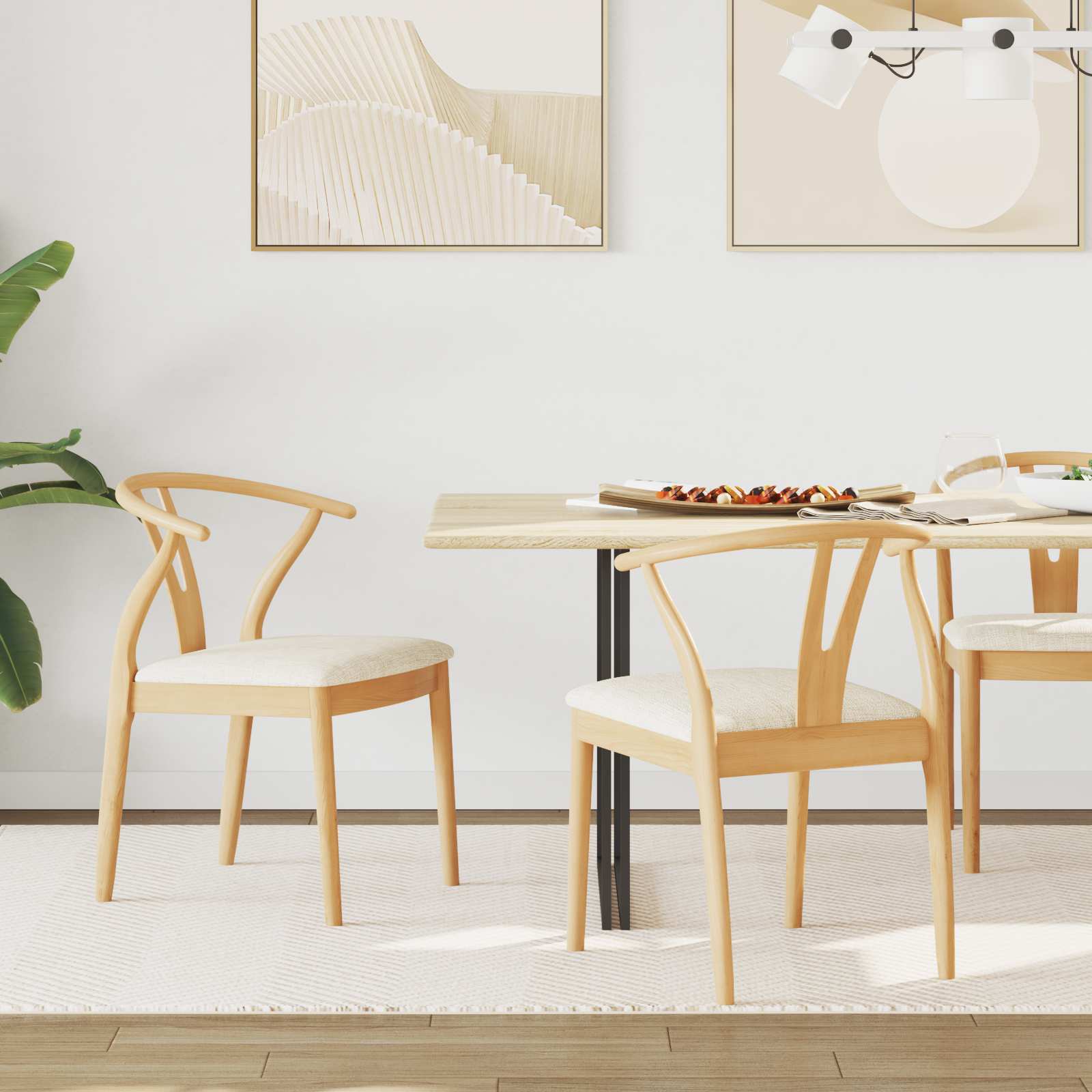 vidaXL Dining Chair 2 pcs Solid Rubber Wood Natural and Light 1