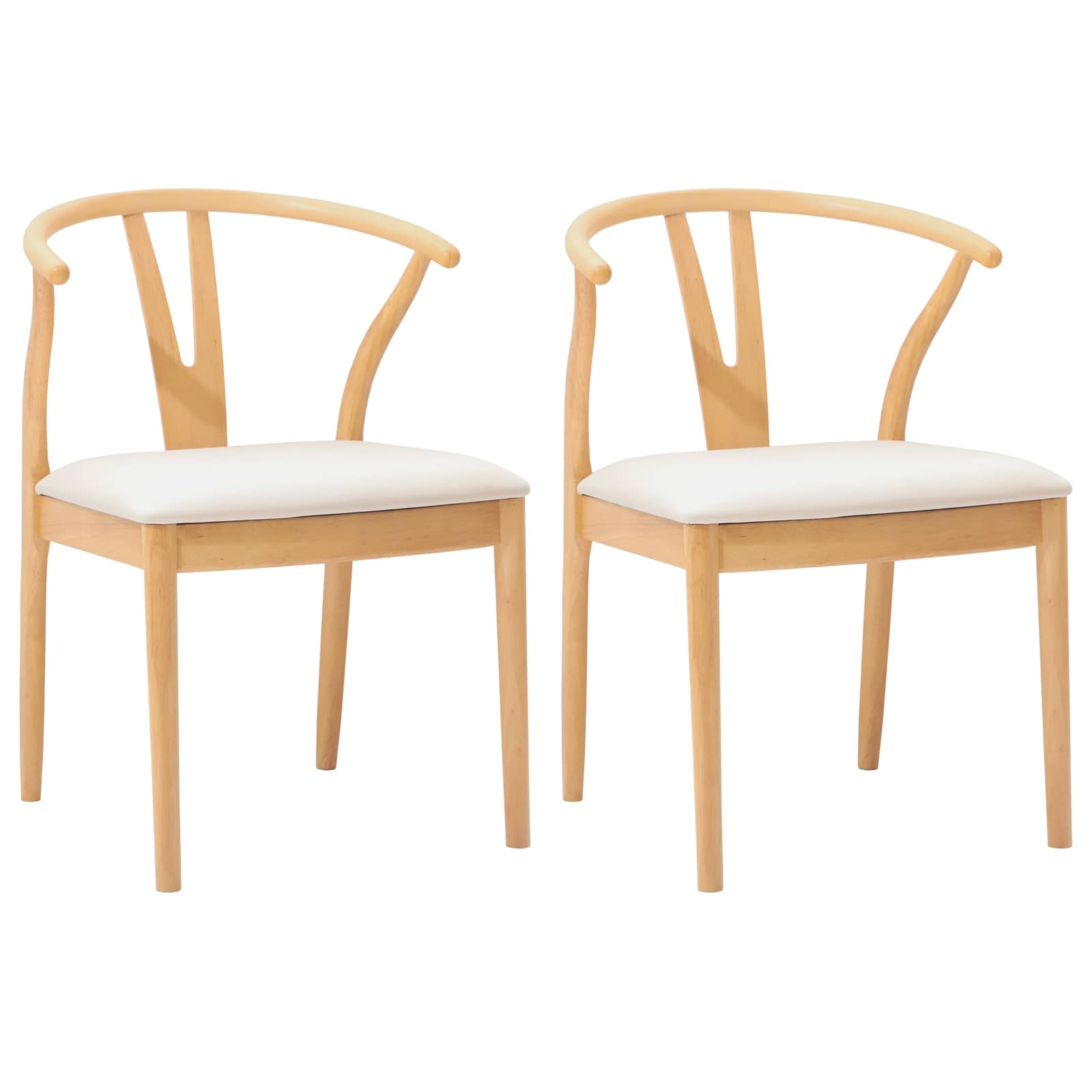 vidaXL Dining Chair 2 pcs Solid Rubber Wood Natural and Light 2