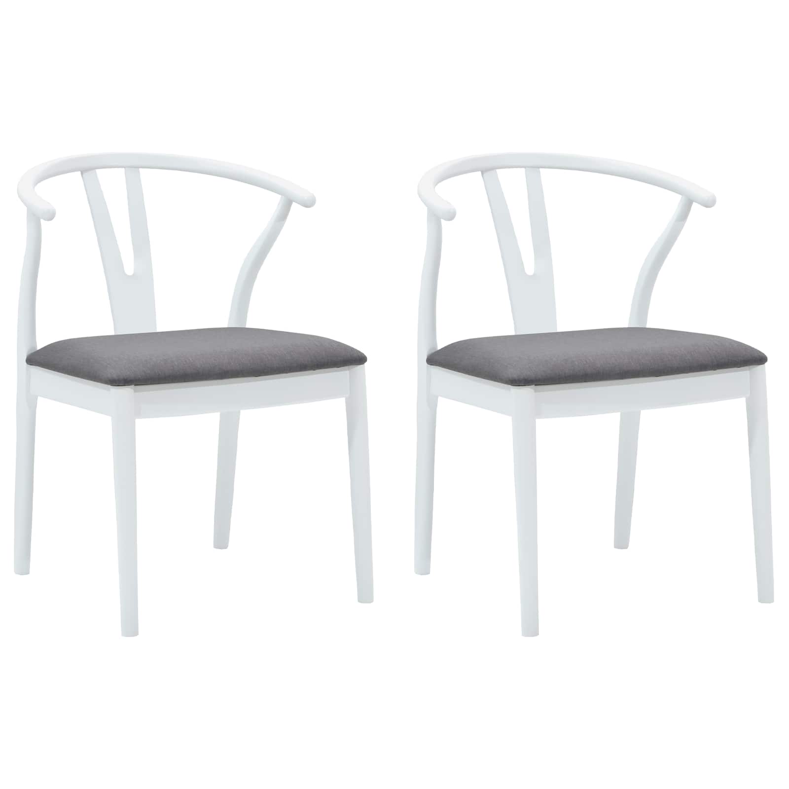vidaXL Dining Chair 2 pcs Solid Rubber Wood White and Grey 2