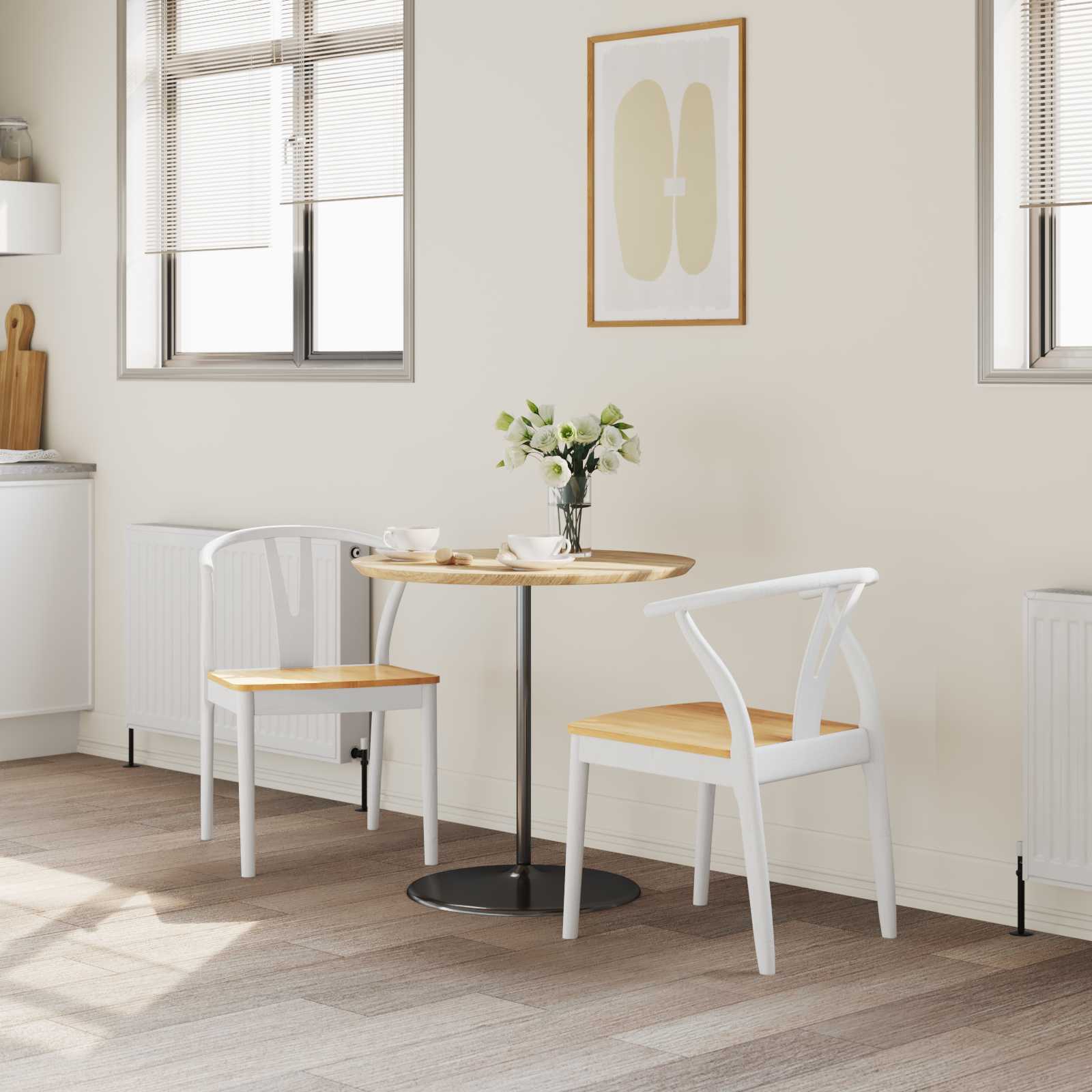 vidaXL Dining Chair 2 pcs Solid Rubber Wood White and Natural 3