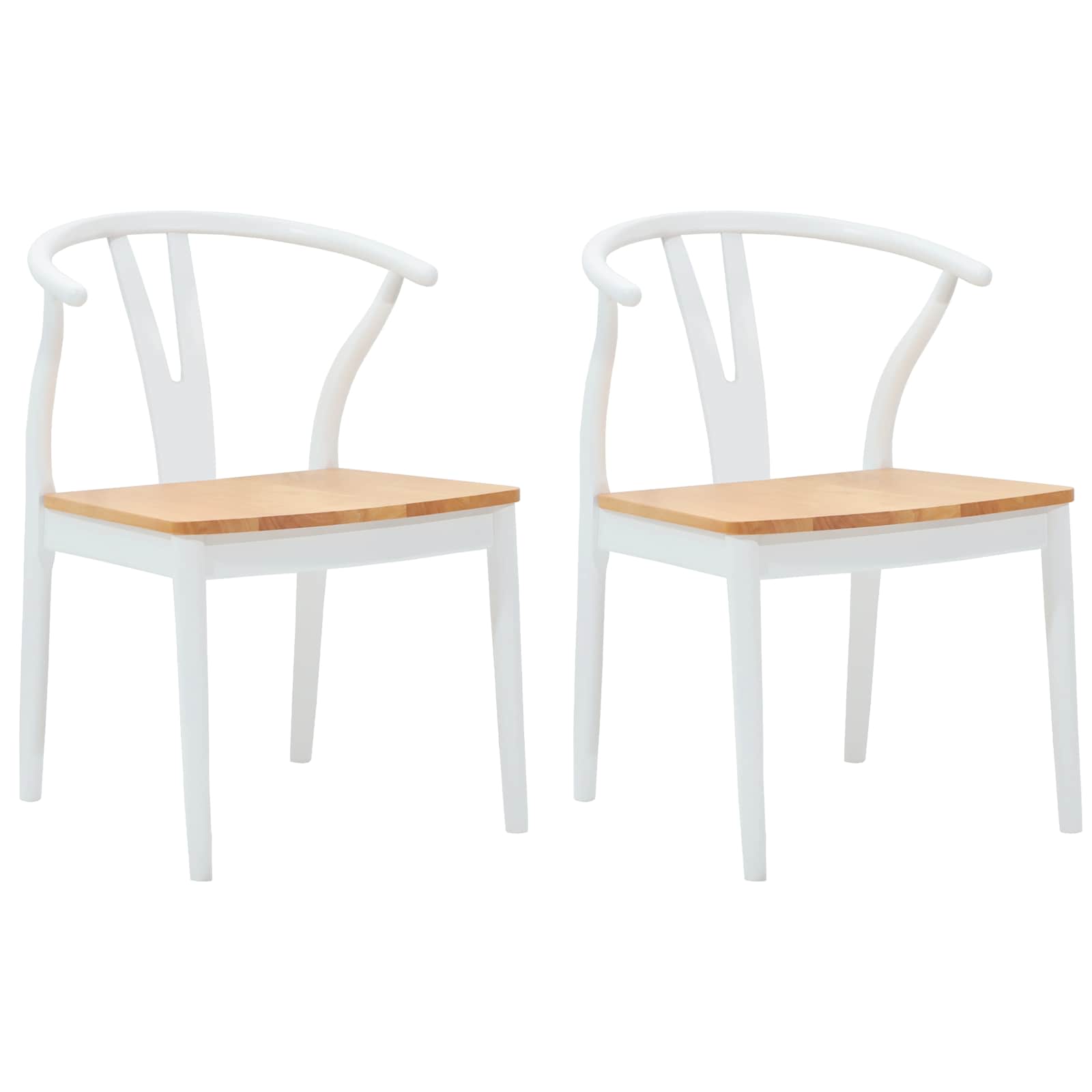 vidaXL Dining Chair 2 pcs Solid Rubber Wood White and Natural 2