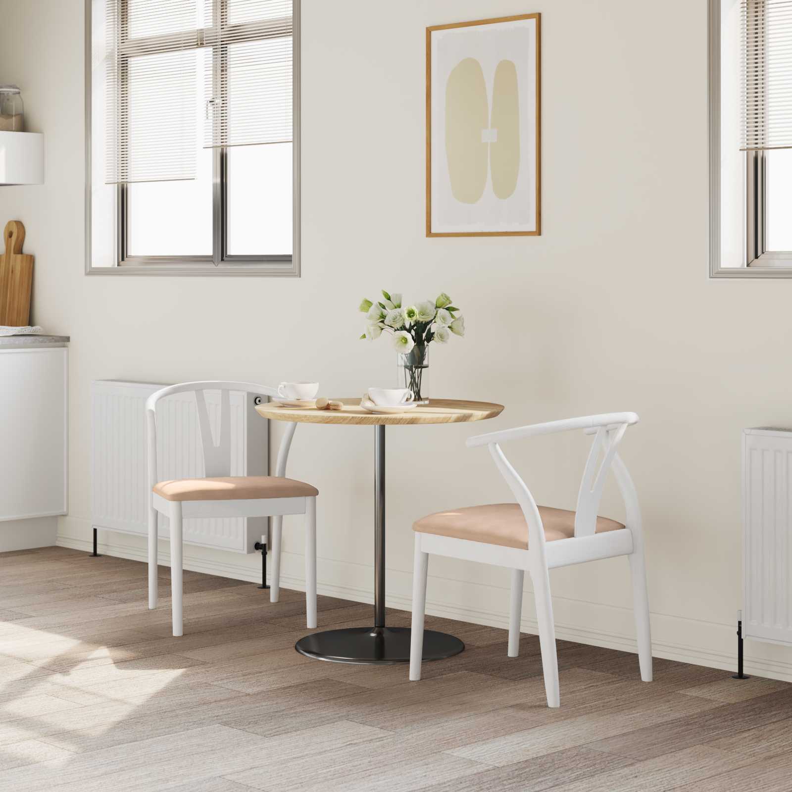 vidaXL Dining Chair 2 pcs Solid Rubber Wood White and Brown 3