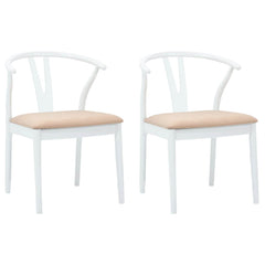 vidaXL Dining Chair 2 pcs Solid Rubber Wood White and Brown 2