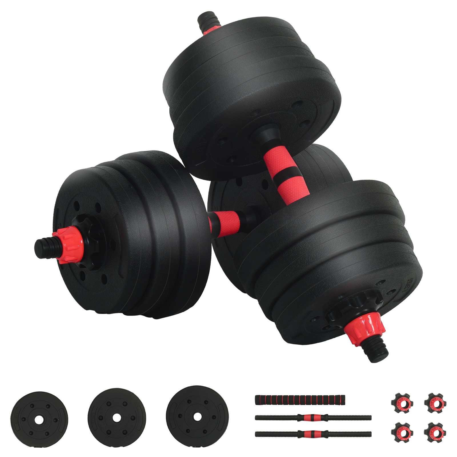 vidaXL 2-in-1 Dumbbell Barbell Set 20 kg Black and Red 2