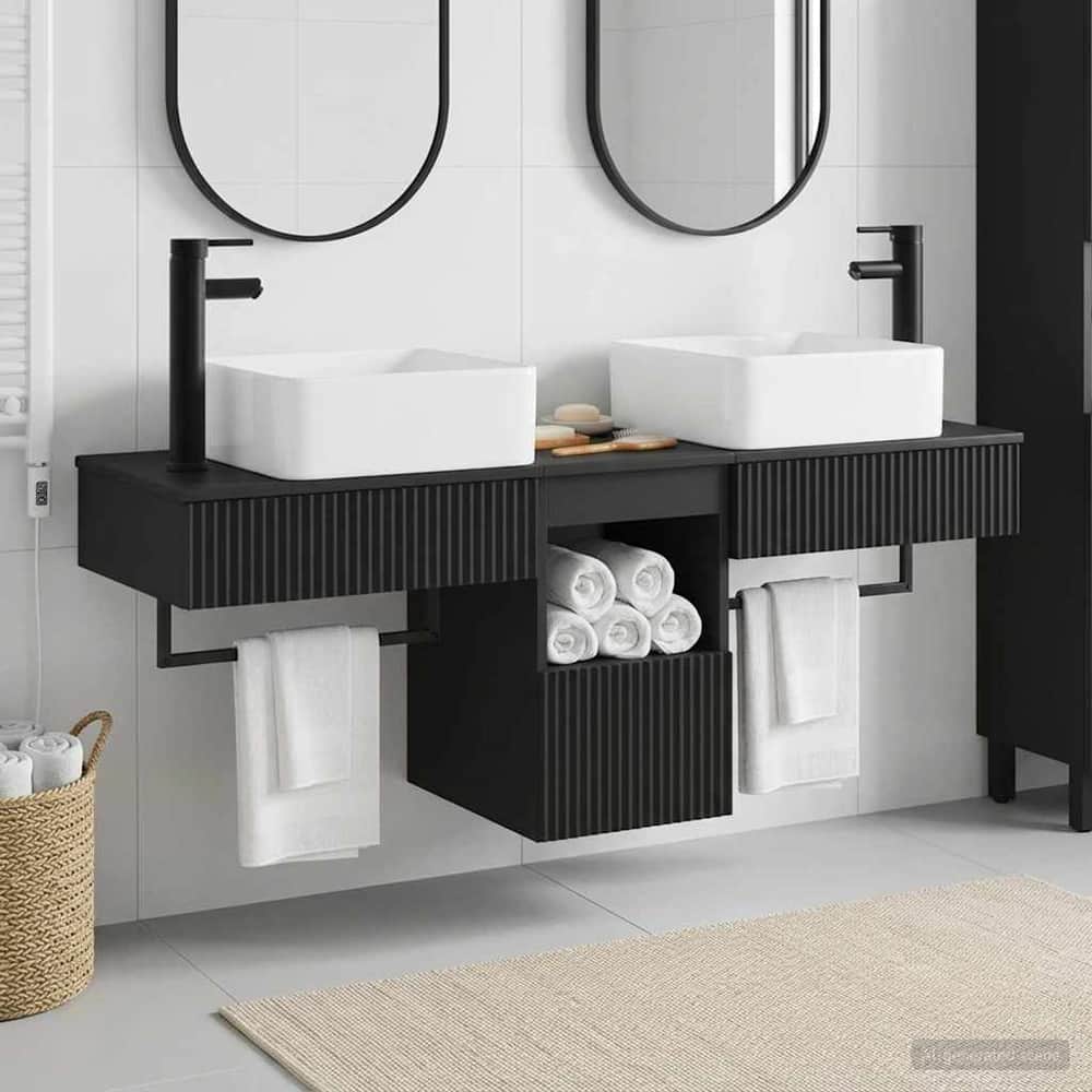 Bathroom Cabinet Set 3 pcs 136 x 35 x 80 cm Black