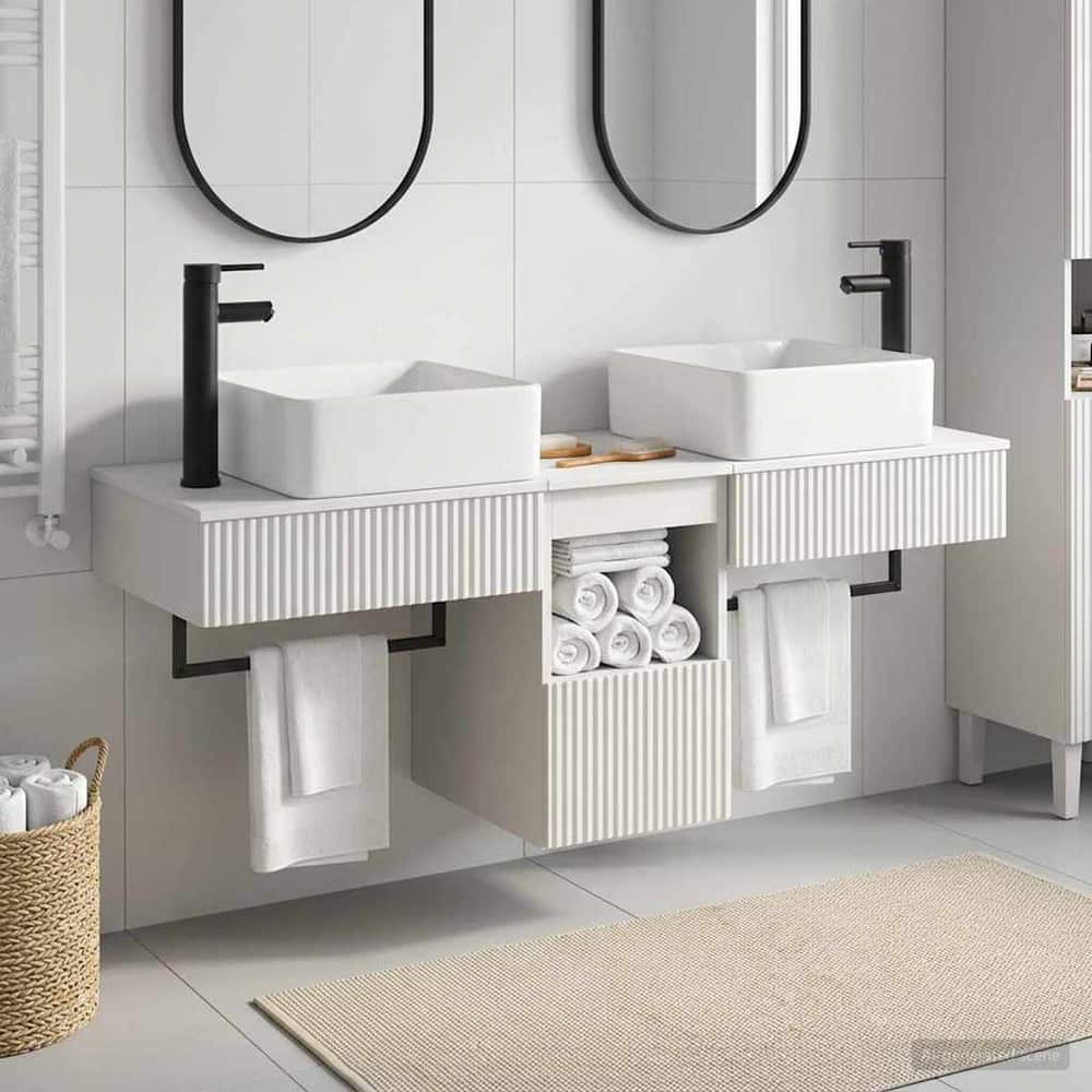 Bathroom Cabinet Set 3 pcs 136 x 35 x 80 cm High gloss white